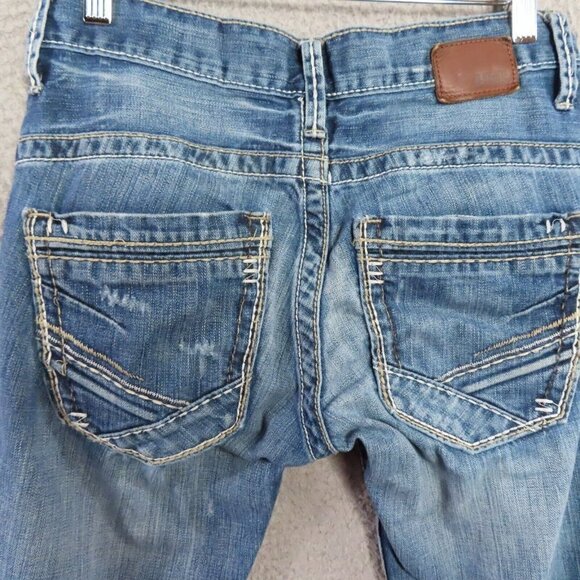 BKE‎ Carter Mens 28 R Light Blue Denim Jeans Mid Rise Ripped Cotton Button Zip - Picture 6 of 16